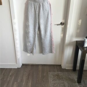 Sunday Gray Sweatpants with Pink Side Bows